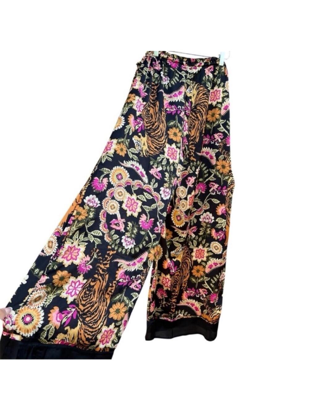 🆕 NWT FP Pajama SET Iron Combo Tiger Floral Print SILKY oversized XL Long Tall - Picture 9 of 16